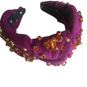 Lele Sadoughi Crystal embellished velvet knotted headband in purple
